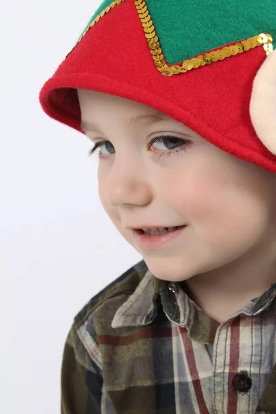 Young Boy Wearing Christmas Elf Hat — Stock Photo, Image