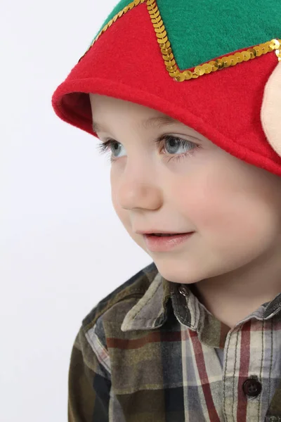 Young Boy Wearing Christmas Elf Hat — Stock Photo, Image