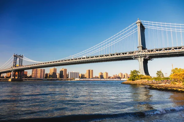 Manhattan Bridge New York Avec Downtown — Photo