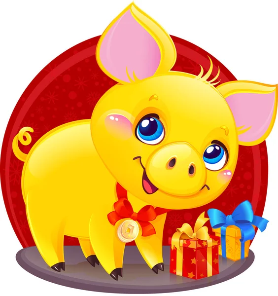 Cochon Terreux Jaune Pour Nouvel 2019 Symbole Mignon Horoscope Chinois — Image vectorielle