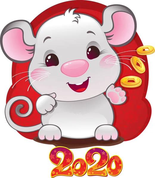 White Metal Rat - symbol of Chinese horoscope for New 2020 Year. — ストックベクタ