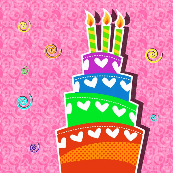 Playful birthday cake with candle card — Stock Vector