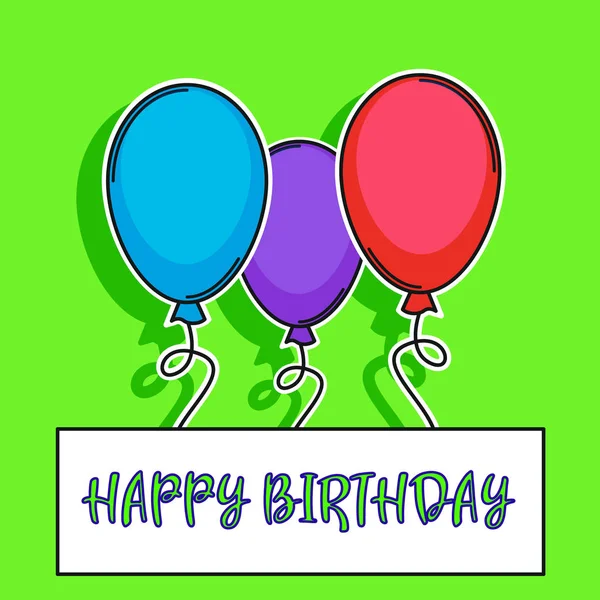 愉快的生日卡片与气球在绿色背景。向量 — 图库矢量图片