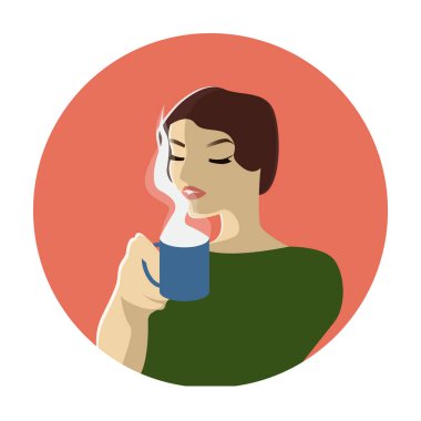 Moda kadın witn fincan kahve ya da çay. Pop art illüstrasyon