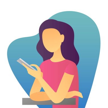 UI, web Oyunlar, tablet için cep telefonunda mesaj yazma genç çizgi film kız vektör çizim