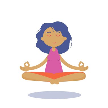 Meditasyon kadın. Pratik yoga ve meditasyon güzel genç karakter karikatür genç kadın