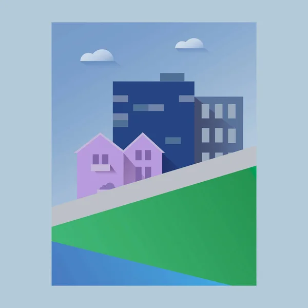 Bela paisagem urbana papel cartão arte estilo vetor ilustração — Vetor de Stock