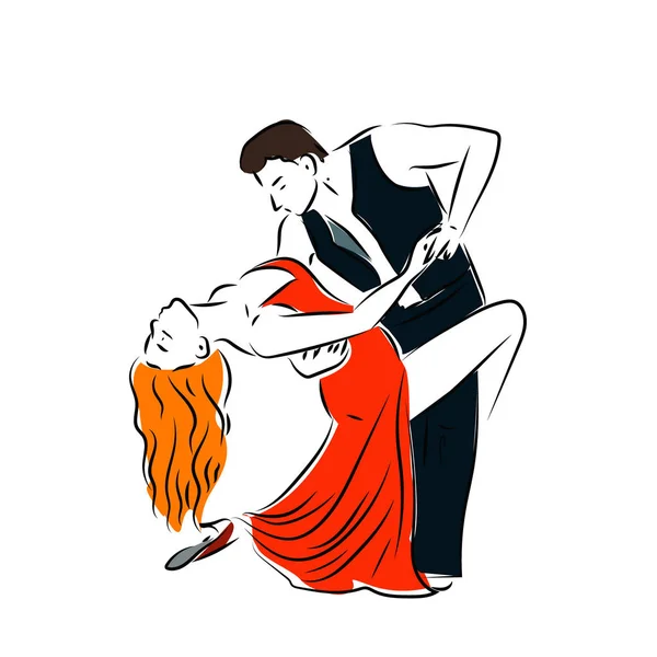 Coppia uomo e donna danza tango retro line art. Uomo e donna danza coppia tango retro line art . — Vettoriale Stock