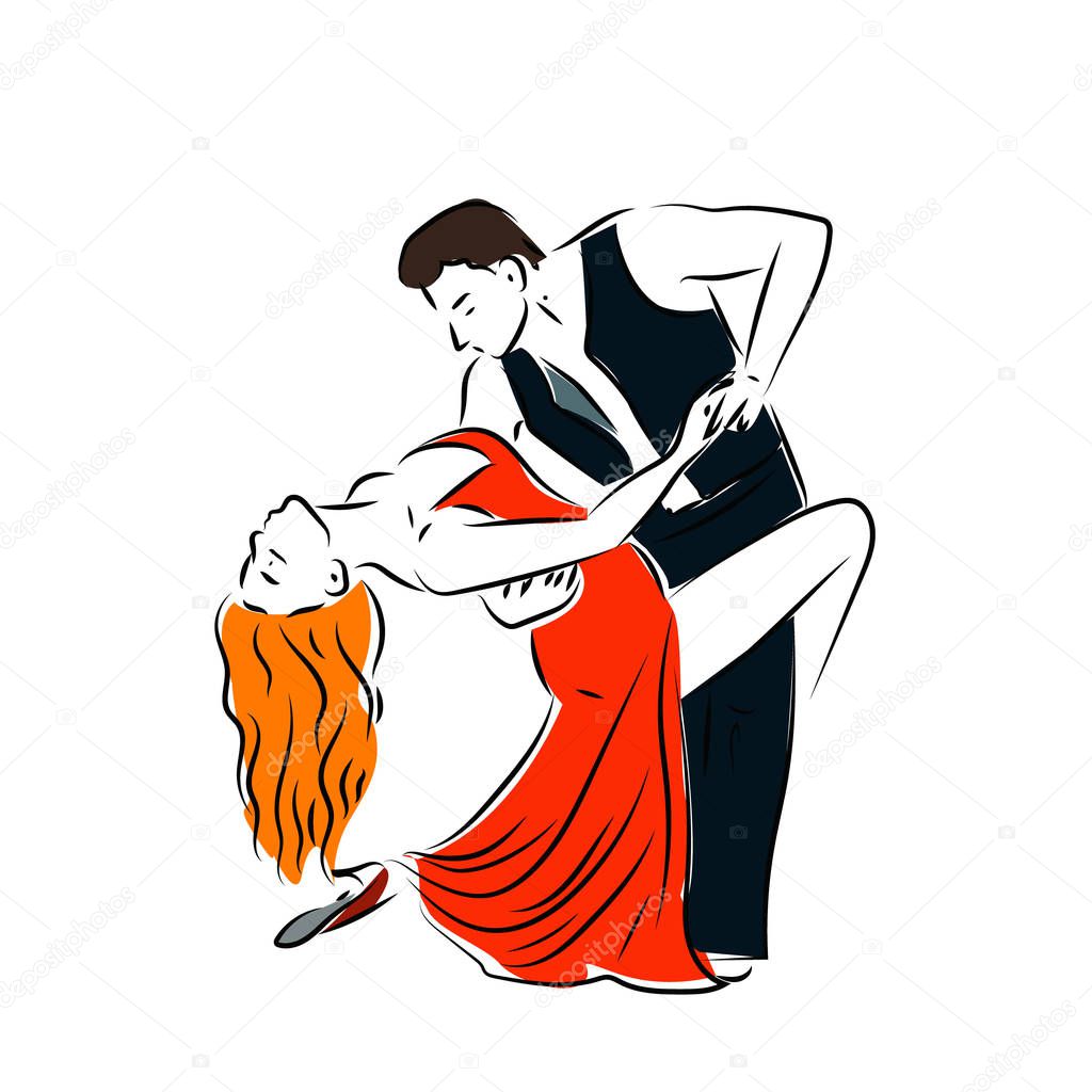 Man and woman dancing couple tango retro line art. Man and woman dancing couple tango retro line art.