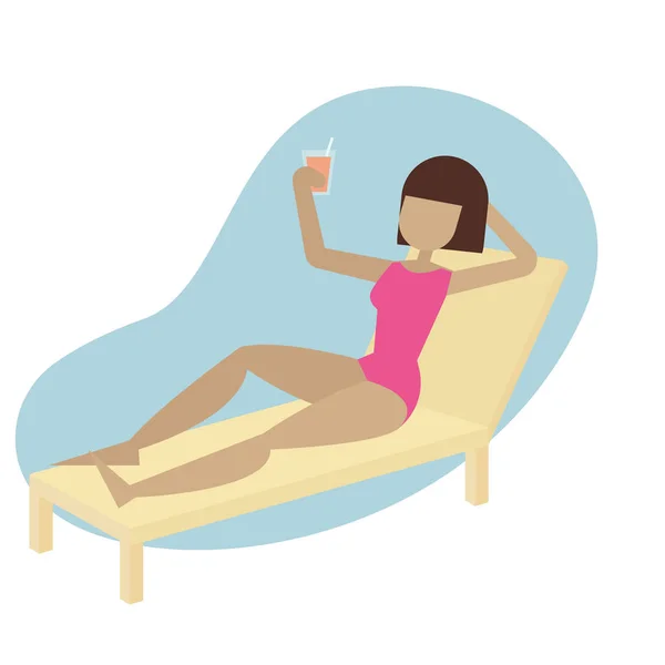 Fille sur la plage avec un verre dans la main — Image vectorielle