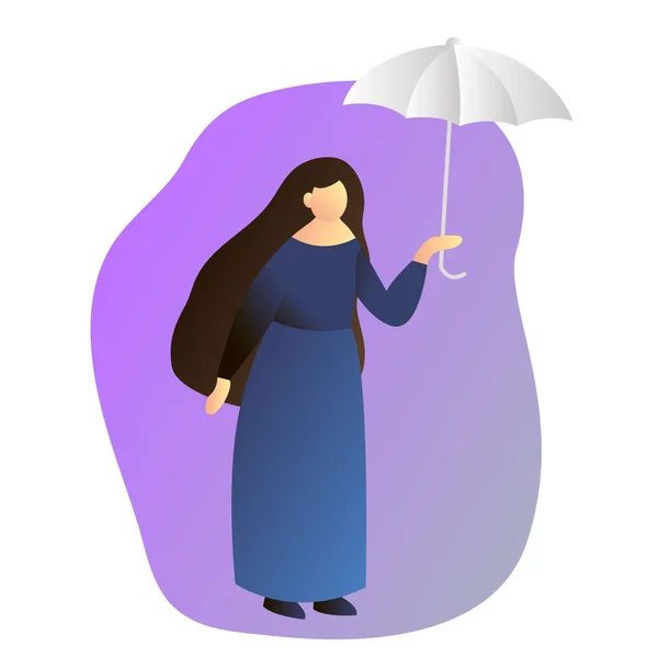 A woman in full growth standing under an umbrella. Profile of a girl. Vector flat illustration — Stock Vector