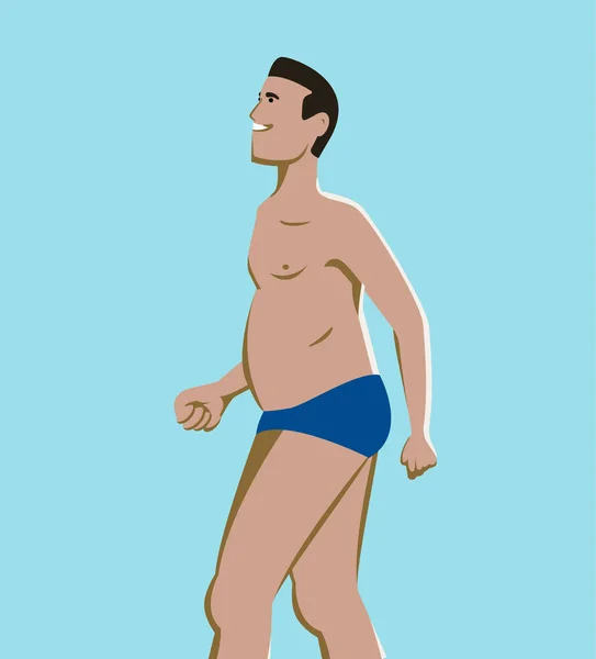 Profil mężczyzny w niebieskim stroju kąpielową uśmiechnięty — Wektor stockowy