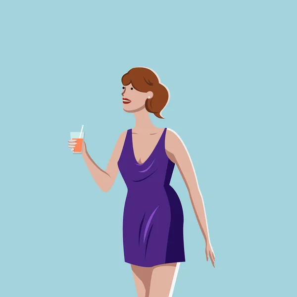 Женщина пробует сок или коктейль, векторный эскиз — стоковый вектор