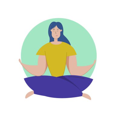 Pretty genç kız lotus pozisyonda yoga uygulamaları. Meditasyon ve gevşeme vektör illüstrasyon
