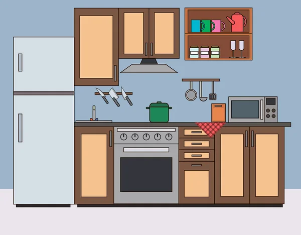 Sala de cocina interior plana vector ilustración Vector De Stock