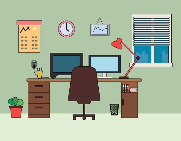 Oficina en el hogar, ilustración del vector plano del lugar de trabajo Ilustraciones De Stock Sin Royalties Gratis