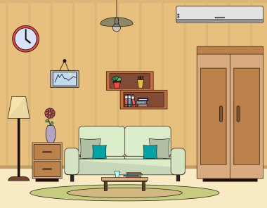 oturma odası iç düz vektör çizim