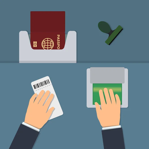 Paszport biometryczny kontrola, Sprawdzanie odcisków palców — Wektor stockowy