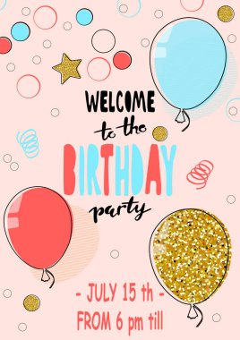 Happy Birthday Party card hand drawn modern background. clipart