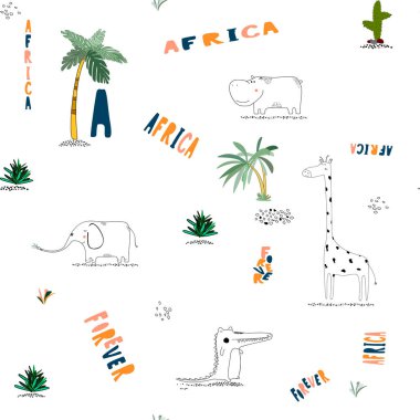 Afrika komik çocukça hayvanları ile Seamless modeli arka plan.