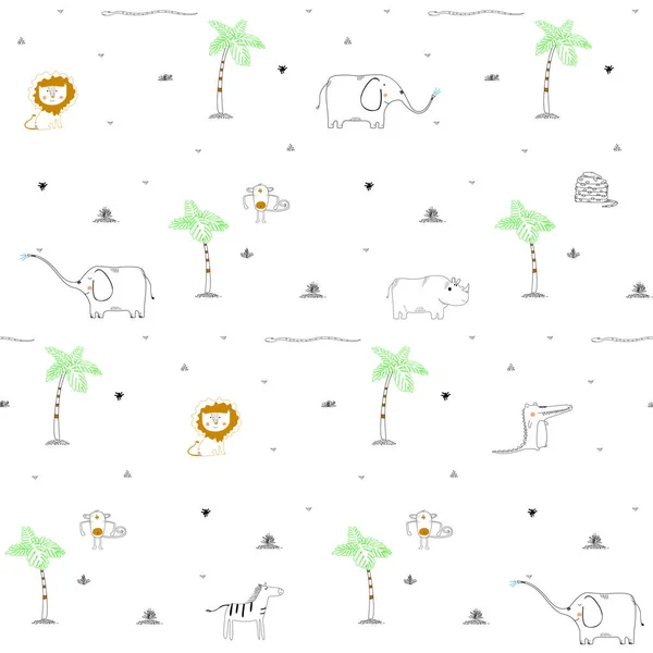 Seamless pattern background with African funny childish animals. — Stock Vector