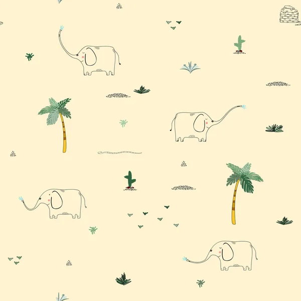 Seamless pattern background with African funny childish animals. — Stock Vector