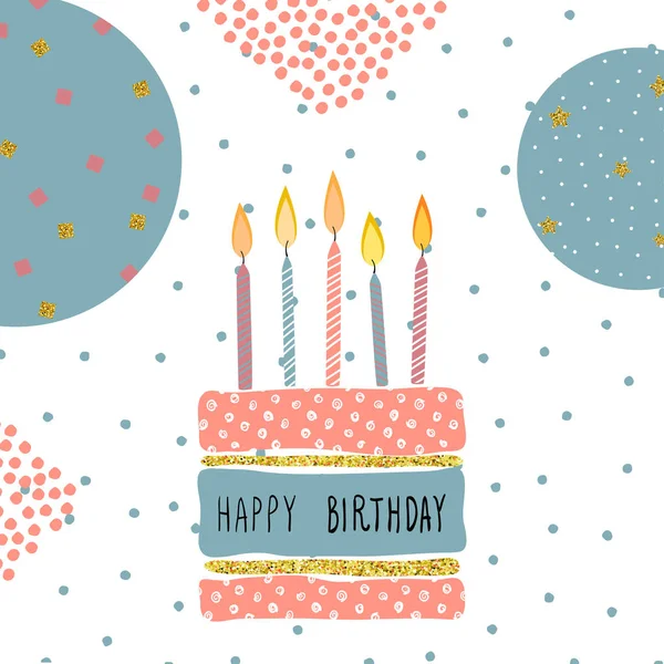 Cute Birthday greeting card handdrawn background design. — Stock Vector