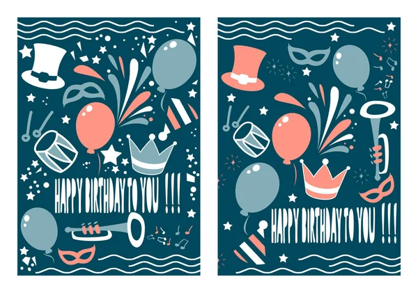 Conjunto de tarjetas de felicitación de cumpleaños diseño creativo — Vector de stock