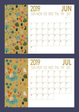 2019 yeni yıl takvim sayfasının orman A4 boyutu ile vektör