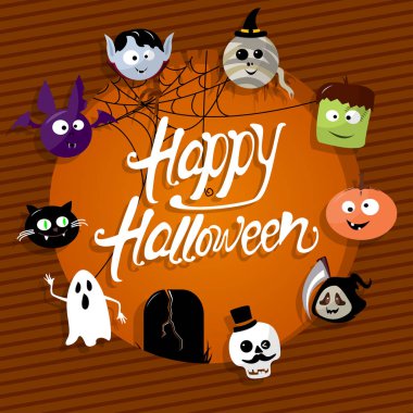 Mutlu Cadılar Bayramı kartı vampir, Anne, kafatası, yarasa, kabak ve zombi