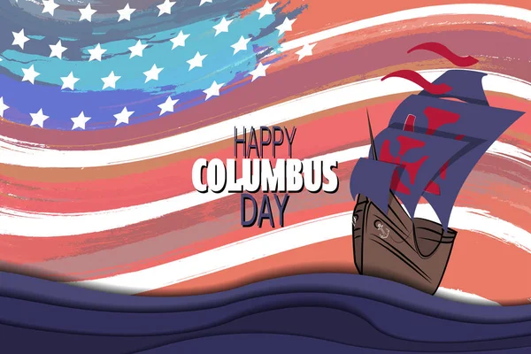 Happy Columbus Day Background with ship and waves — Stock Vector