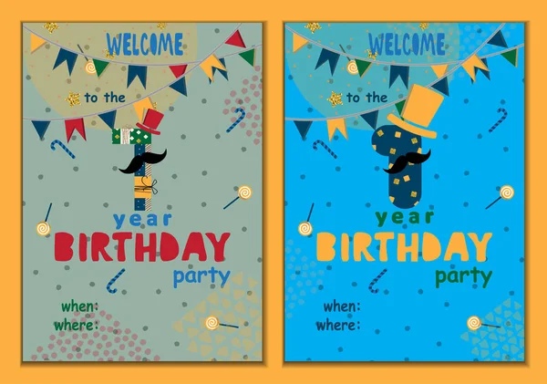 Sada k narozeninám karty design pro jeden rok staré dítě — Stockový vektor