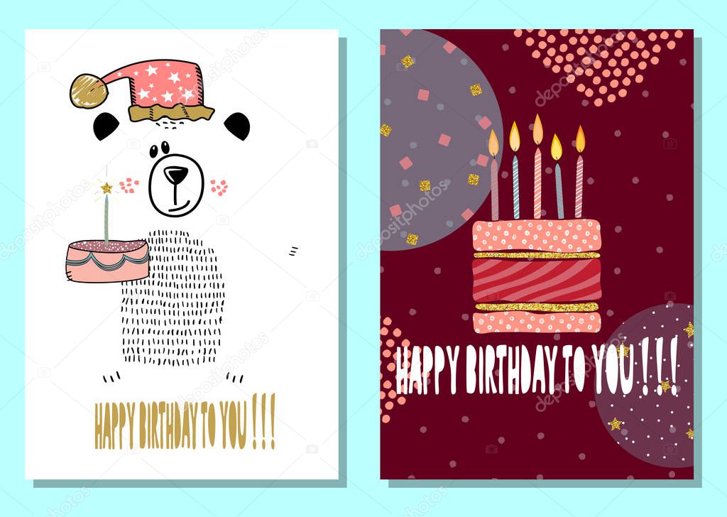Set of Happy birthday cards design for one year old baby