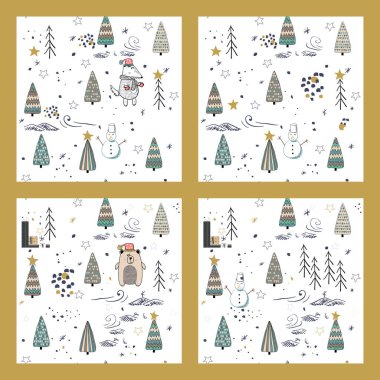 Sevimli kış ağaçlar Dikişsiz desen beyaz arka plan üzerinde kümesi