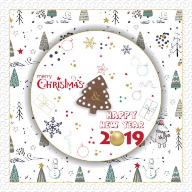2019 mutlu yeni yıl. Kış orman tasarımınızı için kart.