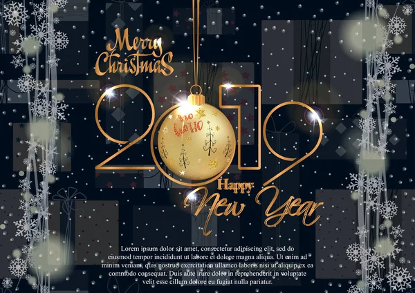 Bonne année 2019 et Joyeux Noël Carte pour votre design . — Image vectorielle