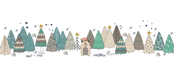 Winter Wald Weihnachten nahtlosen Hintergrund mit niedlichen Bären. — Stockvektor