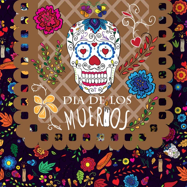 Día de los muertos, Dia de los moertos, estandarte con coloridas flores mexicanas . — Vector de stock