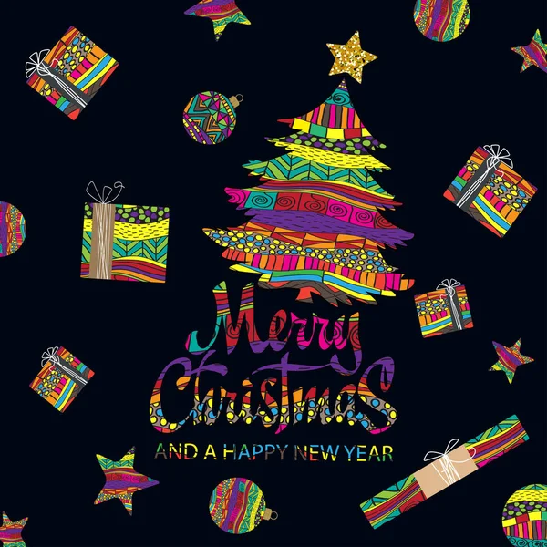 Merry Christmas card with handdrown Christmas elements for your design. — Stock Vector