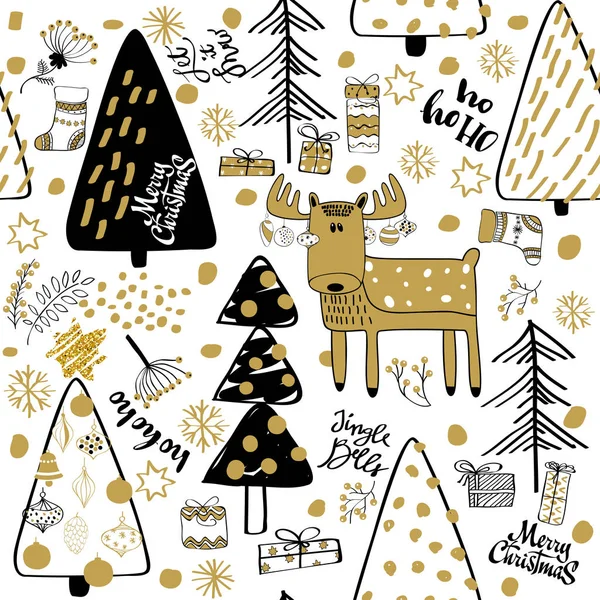 Zimní vánoční lesní kreativní pozadí. Vzor bezešvé — Stockový vektor