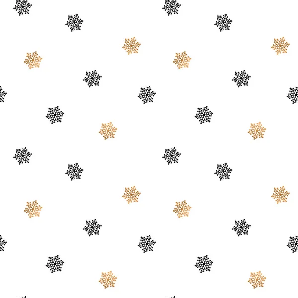 Nahtloser Hintergrund mit schwarzen und goldenen Schneeflocken. — Stockvektor