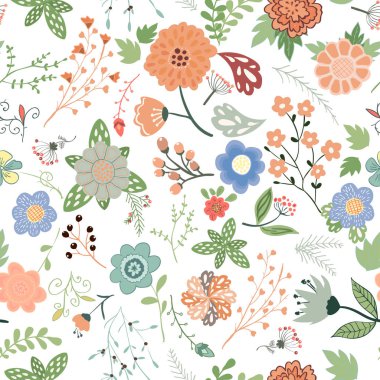 Handdrown sorunsuz çiçek desenli. Çiçek vektör çizim.