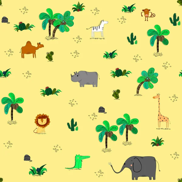 Seamless pattern with cute african animals and tropical plants. Royalty Free Stock Vectors