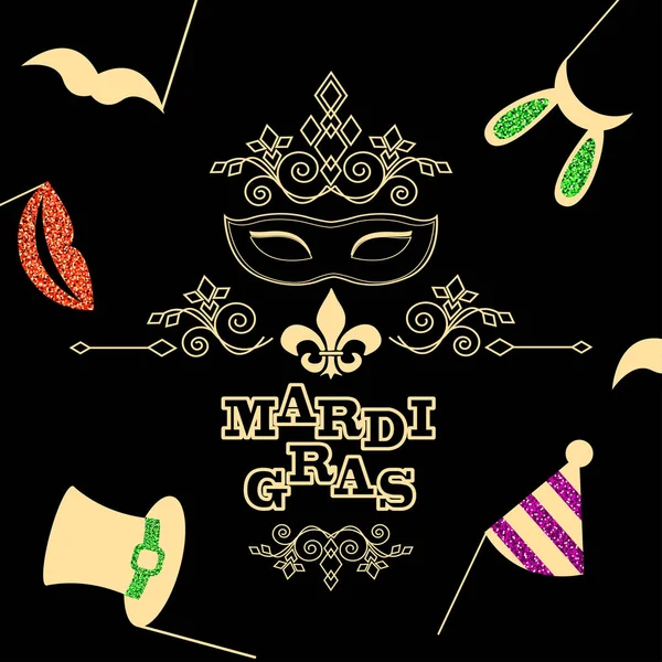 Mardi Gras Καρναβάλι πρόσκληση πρότυπο με Mardi Gras λεζάντα — Διανυσματικό Αρχείο