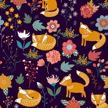 Bir tilki ile yaz ormanı sorunsuz desen arka plan