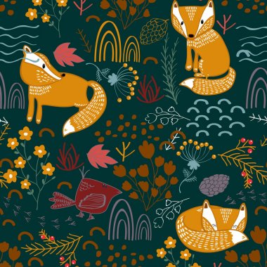 Bir tilki ile yaz ormanı sorunsuz desen arka plan