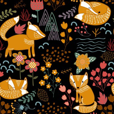 Bir tilki ile yaz ormanı sorunsuz desen arka plan