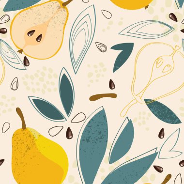 Beyaz zemin üzerinde olgun armutsuz desen