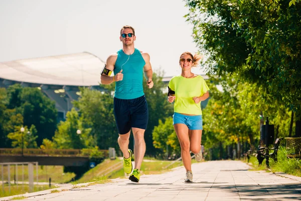 Fitness Esporte Casal Correndo Correr Para Fora — Fotografia de Stock