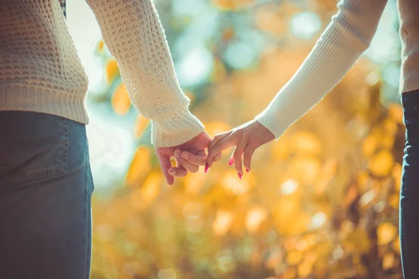 Pareja Amor Naturaleza Que Están Sosteniendo Sus Manos Juntas — Foto de Stock